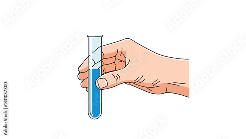 Hand holding a test tube with blue liquid