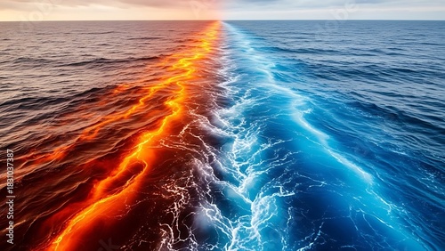 Ocean divide hot and cold water contrast nature phenomenon climate change seas