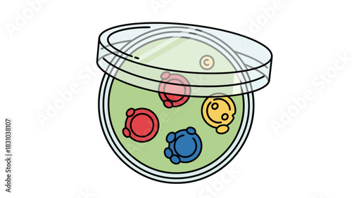 Petri dish with colorful cells on a green agar