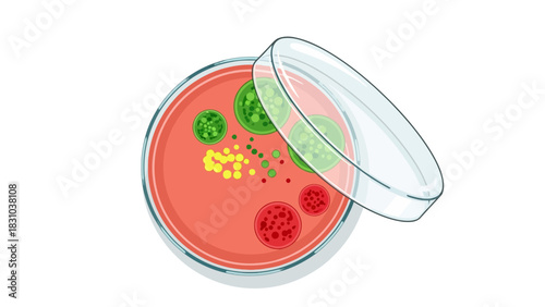 Petri dish with colorful microbial cultures