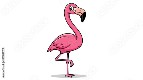 Pink flamingo standing on one leg