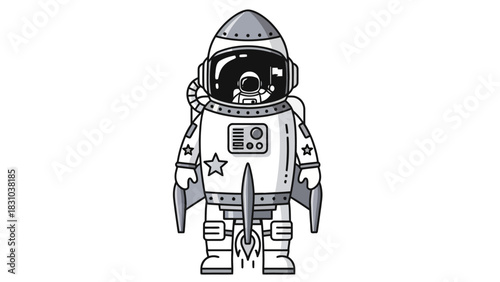 Pixel art astronaut inside a rocketshaped suit with stars and controls