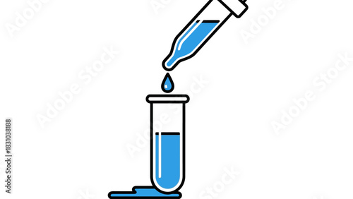 Pipette dropping blue liquid into a test tube with spilled liquid