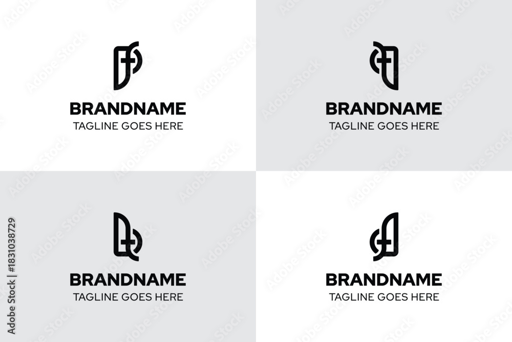 Fototapeta premium Letters PF BT QT DF Monogram Logo, for FP TB TQ FD Initials