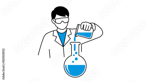 Scientist pouring liquid from beaker into flask