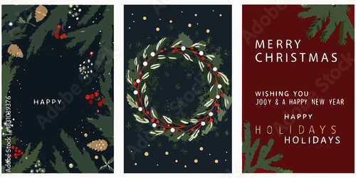 Festive christmas card designs featuring wreaths greenery and holiday greetings