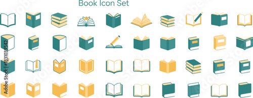 Modern Book Icon Set Featuring Open, Closed, Stacked, and Bookmark Designs for Educational, Publishing, Library, and Digital Media Use