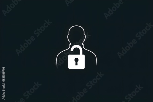 Minimalist User Silhouette with Open Padlock: Concept of Digital Security, Privacy, and Access