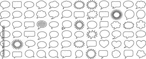 Speech and Thought Bubble Icon Set Featuring Comic-Style Shapes for Dialogue, Expression, Storytelling, and Graphic Design Projects