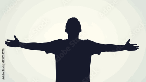 Silhouette of a person with arms outstretched against a light background