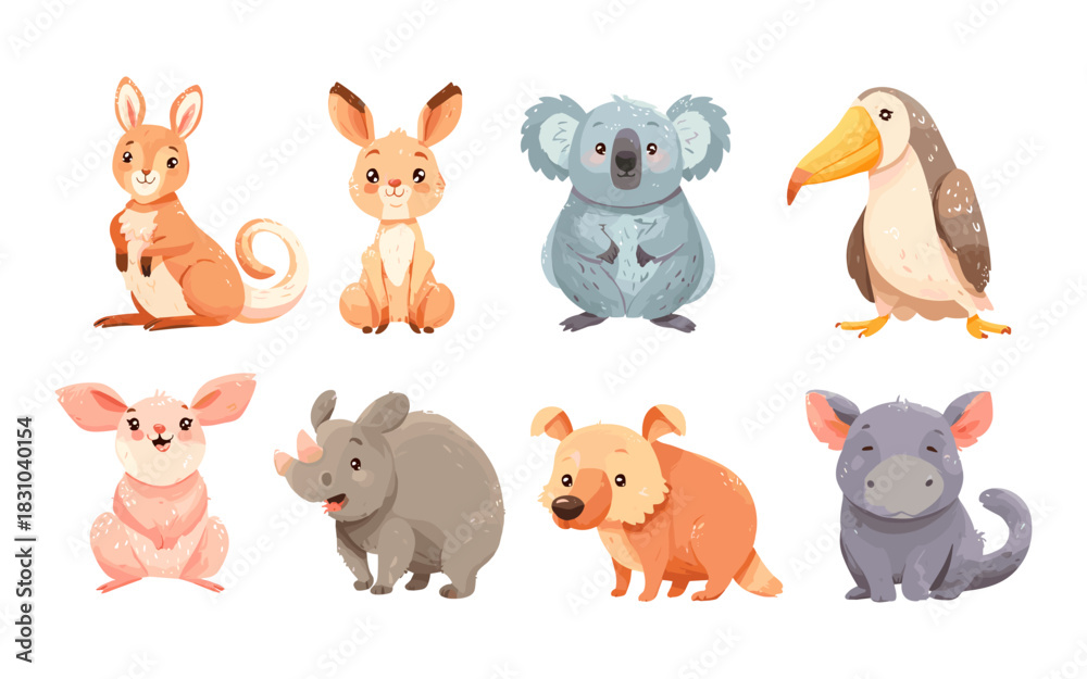 Fototapeta premium Cute Hand-Drawn Koala and Kangaroo Collection