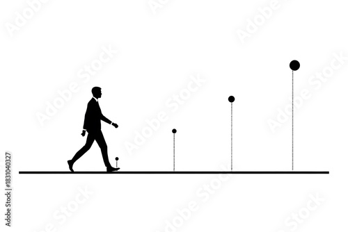 Businessman Silhouette Walking Along Rising Graph: Concept of Career Growth, Financial Progress, and Success
