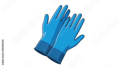 Two blue rubber gloves one partially overlapping the other