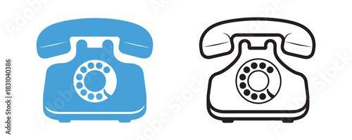 Retro rotary phone icons call for attention, a symbol of classic communication in vibrant blue and minimalist black, perfect for vintage tech vibes