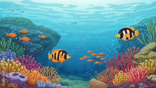 Underwater coral reef teeming with diverse fish and marine life