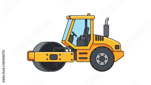 Yellow steamroller with a large front roller and rear wheel