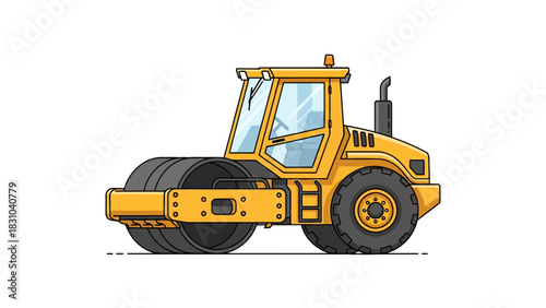 Yellow steamroller on white background