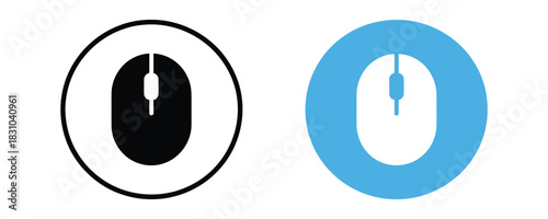 Sleek computer mouse icons in black and blue, perfect for website design or presentations about modern technology and innovative interfaces