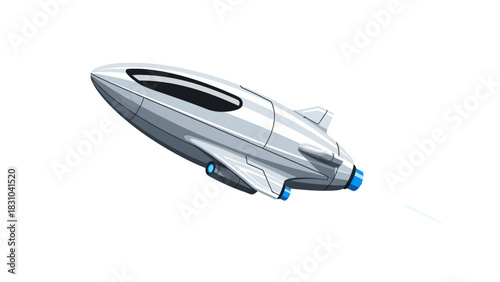 Pixel art blimp in metallic silver with blue thrusters