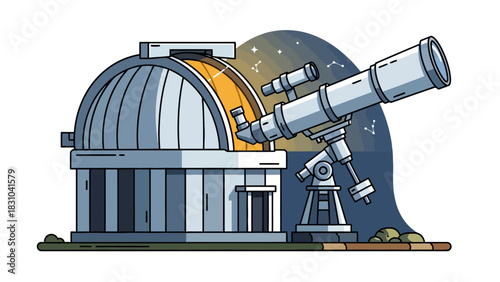 Pixel art observatory with telescope and night sky