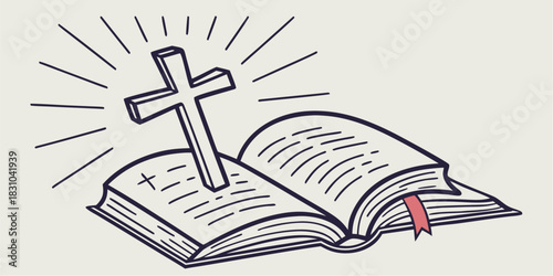 Inspiring Christian Design with Cross Rising from Open Bible, Perfect for Churches, Ministries, and Religious Organizations Seeking Spiritual Visuals