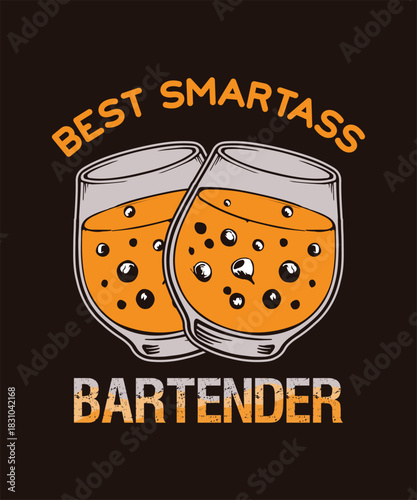 Best smartass bartender vector design with whiskey glass drinks illustration