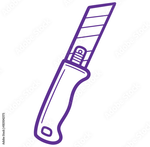 Purple outline illustration of a box cutter tool ready for cutting and crafting projects