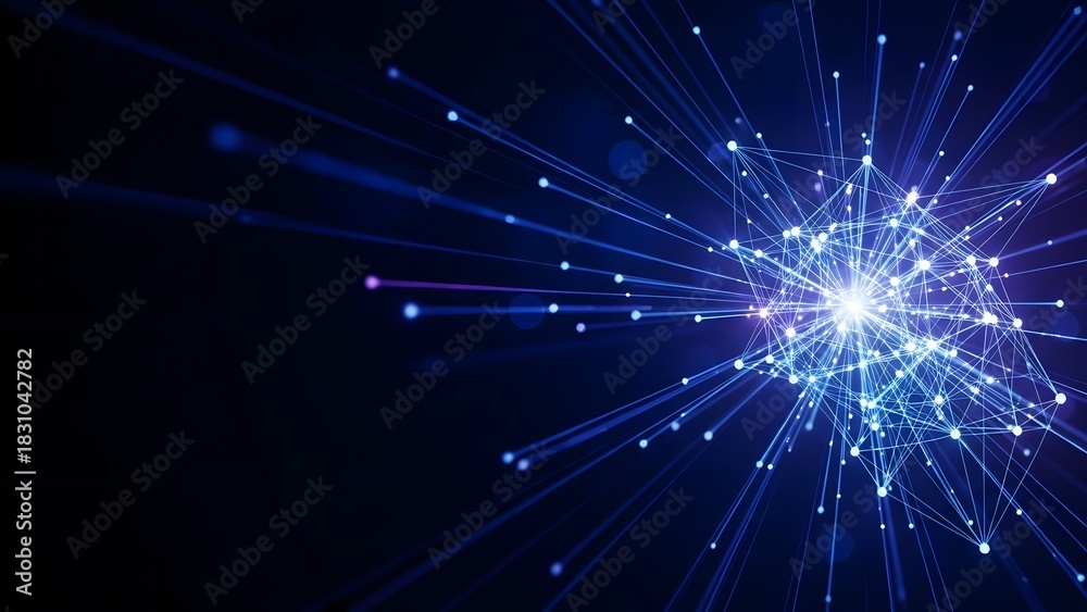 Fototapeta premium Abstract blue light burst on black background with rays