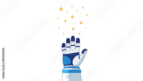 Astronaut glove reaching towards scattered yellow stars