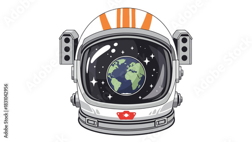Astronaut helmet reflecting Earth and stars