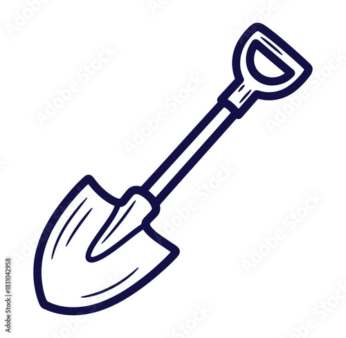 Simple hand drawn outline of a garden shovel on a white background illustration