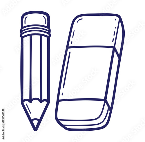 Simple line art illustration of a pencil and eraser for educational or creative projects