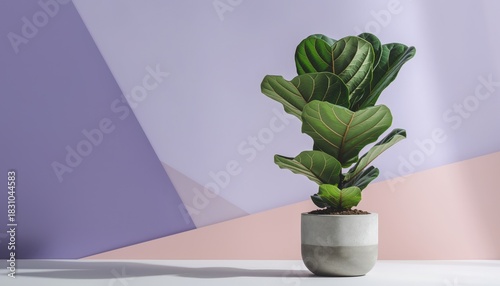 Fiddle Leaf Fig Plant in Minimalist Pot with Soft Color Backgrounds