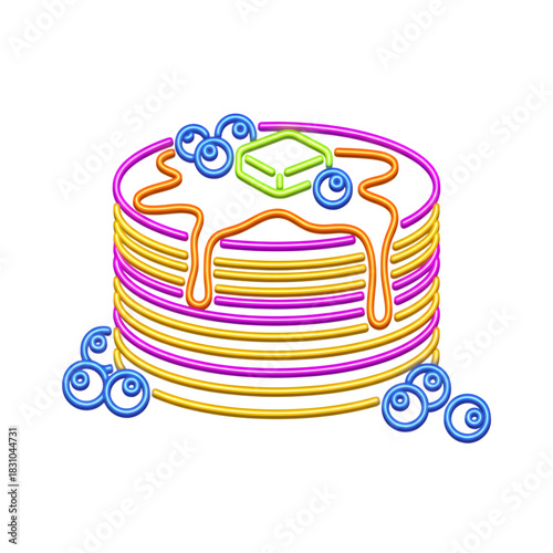 Colorful Stack of Pancakes with Butter and Blueberries on Plate