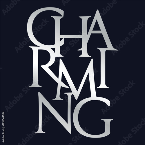 Luxury t-shirt design with Charming in metallic silver foil typography