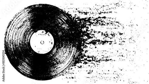 Vinyl record silhouette in a hand-drawn style. Detailed black outline vector illustration suitable for vintage art set.