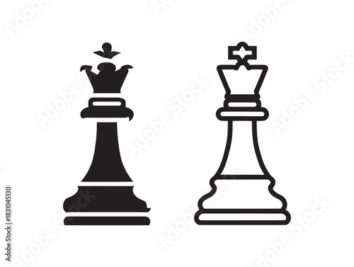 King chess icon 2D vector line art design in modern clean minimalist style illustration