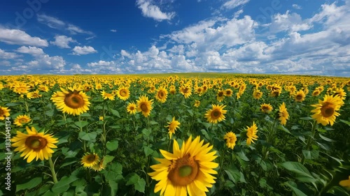 夏の日差しを浴びるひまわり畑の広がり