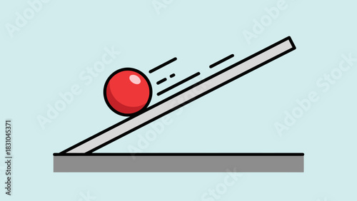 Red ball rolling down an inclined plane