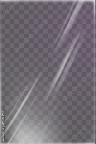 Transparent shrink wrap plastic texture with vertical light folds for document file overlay or packaging