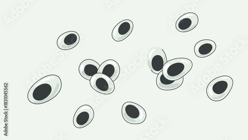 Scattered oval shapes with dark centers on a light background