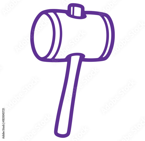 Vector illustration of a simple cartoon sledgehammer in purple outline against white background
