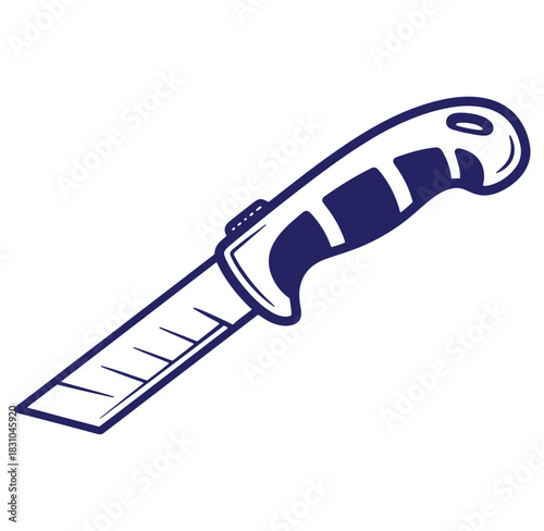Vector illustration of a utility knife with a blue handle and sharp blade isolated on white background