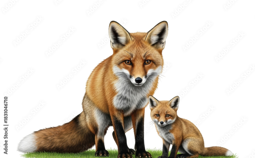 Obraz premium Playful red fox family in natural habitat wildlife isolated on transparent background