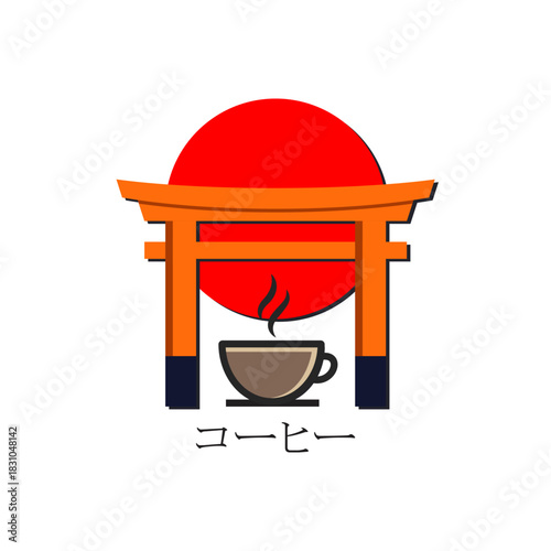 Coffee logo with a distinctive Japanese pagoda