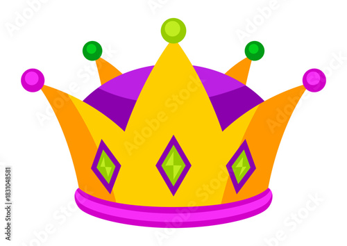 Mardi Gras king crown. Carnival illustration for traditional holiday or festival.