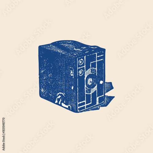 Old vintage analog film box camera with flash icon