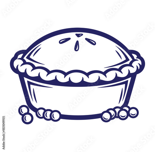 Delicious blueberry pie illustration showing detailed crust and baked top isolated on white background