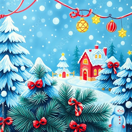 christmas background with christmas tree and gifts