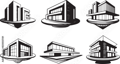 Futuristic Building Structures Collection Architectural Concepts for Urban Development and Modern City Planning in Isolated Vector Art Designs